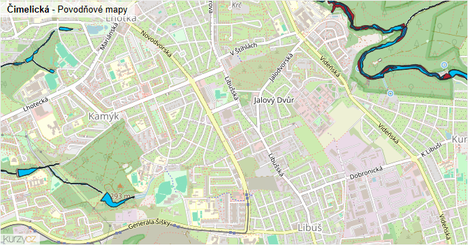 Čimelická - záplavové mapy stoleté vody