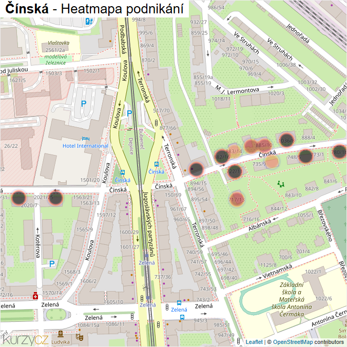 Mapa Čínská - Firmy v ulici.