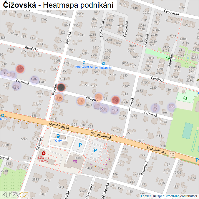 Mapa Čížovská - Firmy v ulici.