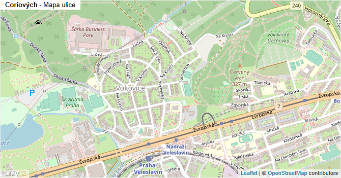 Coriových - mapa ulice