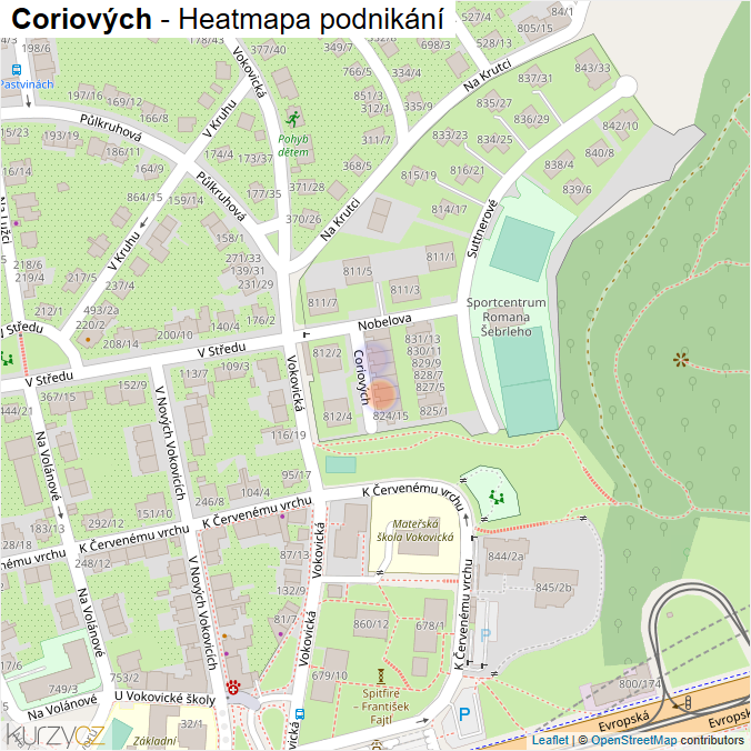 Mapa Coriových - Firmy v ulici.
