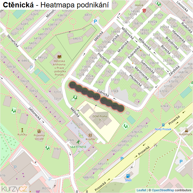Mapa Ctěnická - Firmy v ulici.