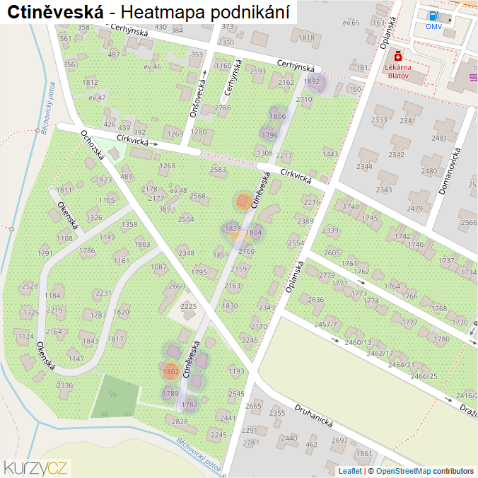 Mapa Ctiněveská - Firmy v ulici.