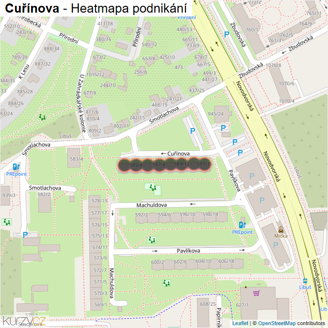 Mapa Cuřínova - Firmy v ulici.