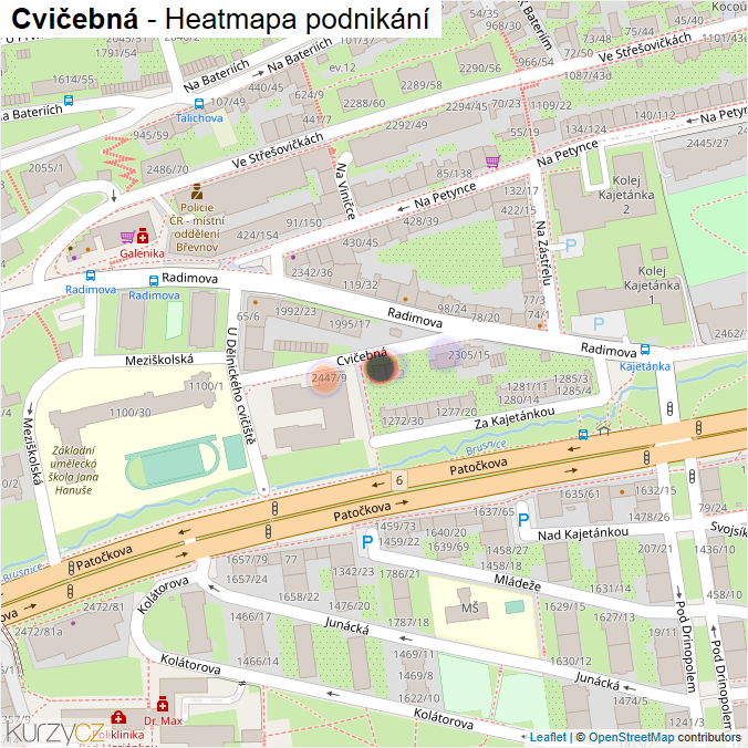 Mapa Cvičebná - Firmy v ulici.