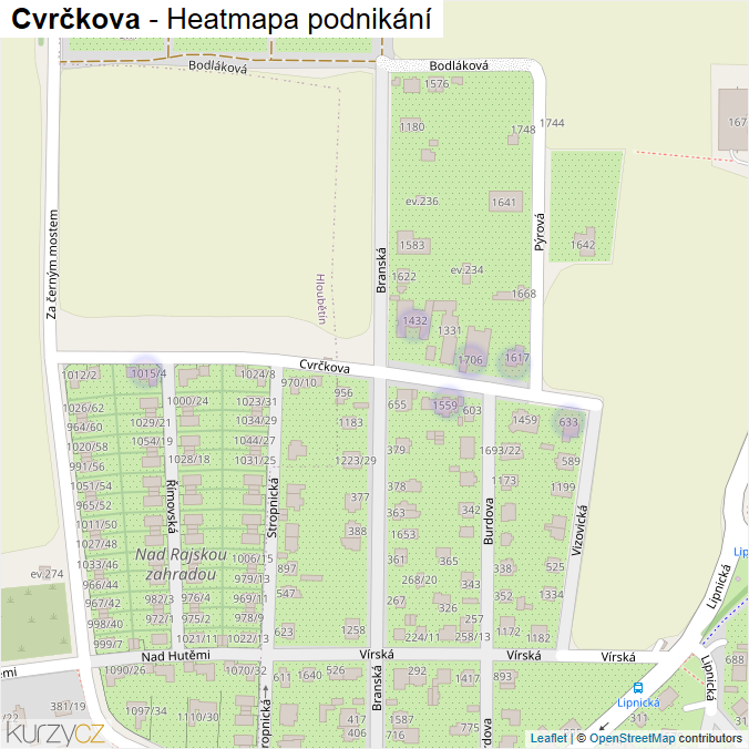 Mapa Cvrčkova - Firmy v ulici.