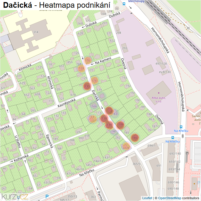 Mapa Dačická - Firmy v ulici.