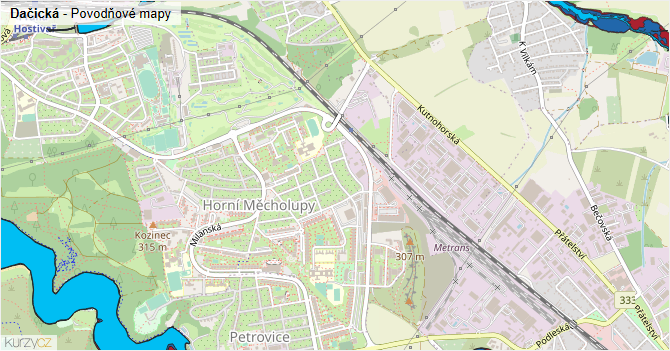 Dačická - záplavové mapy stoleté vody