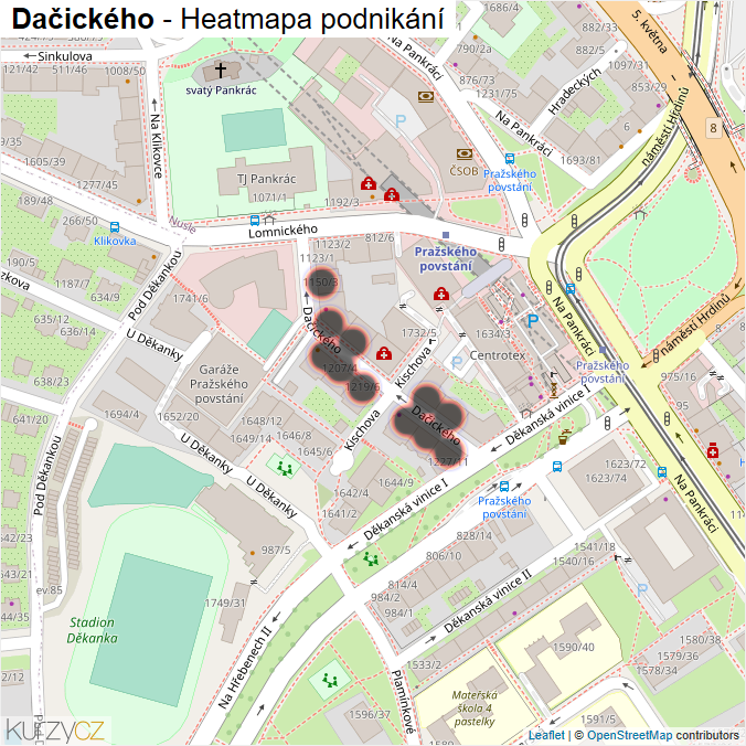 Mapa Dačického - Firmy v ulici.