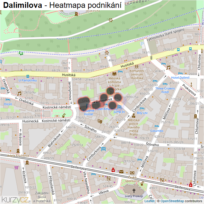 Mapa Dalimilova - Firmy v ulici.