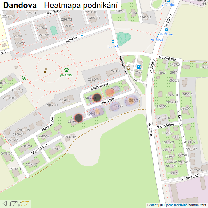 Mapa Dandova - Firmy v ulici.