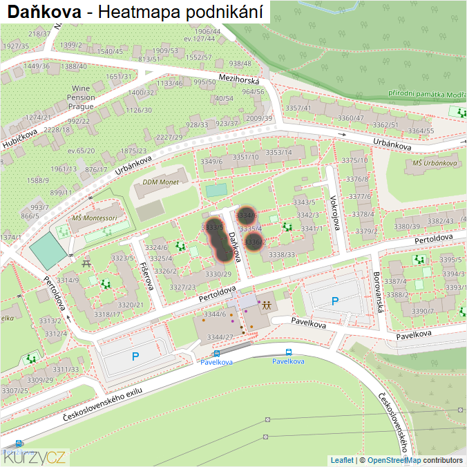 Mapa Daňkova - Firmy v ulici.