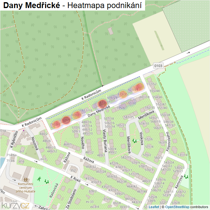 Mapa Dany Medřické - Firmy v ulici.