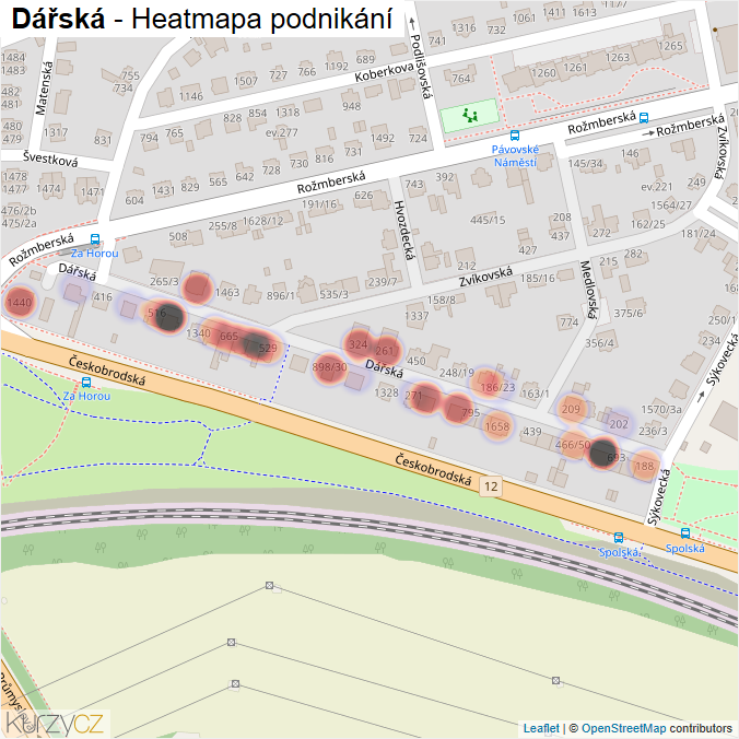 Mapa Dářská - Firmy v ulici.