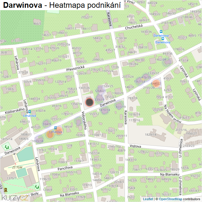 Mapa Darwinova - Firmy v ulici.