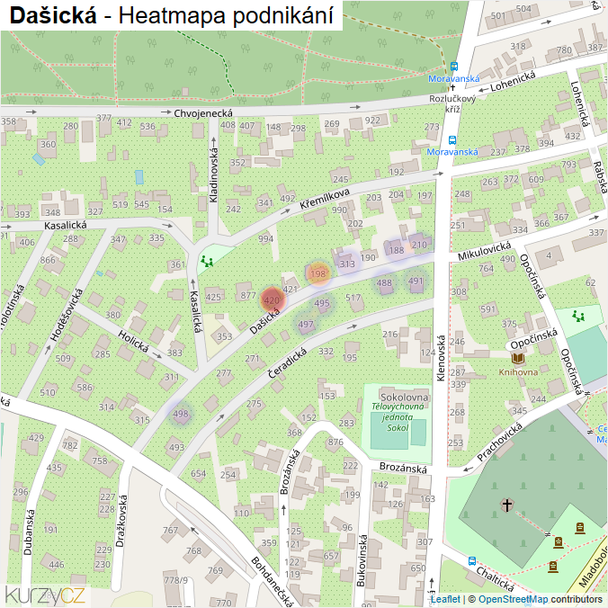 Mapa Dašická - Firmy v ulici.