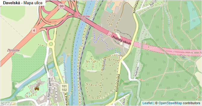 Davelská - mapa ulice