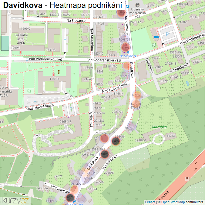 Mapa Davídkova - Firmy v ulici.