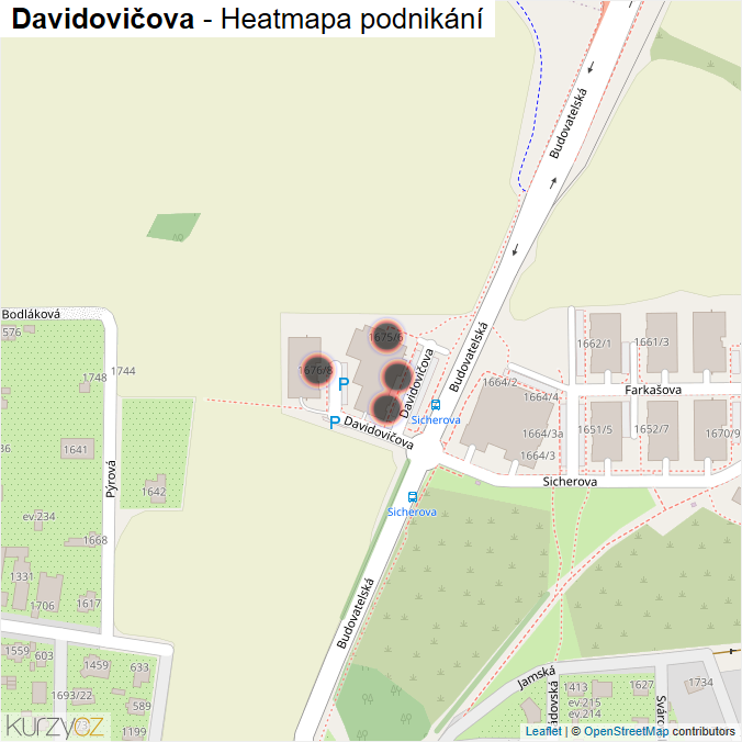 Mapa Davidovičova - Firmy v ulici.