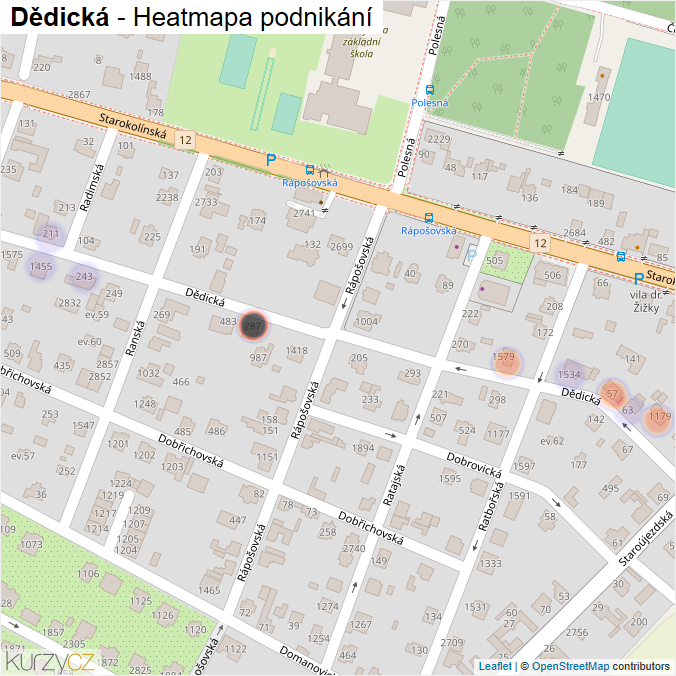 Mapa Dědická - Firmy v ulici.