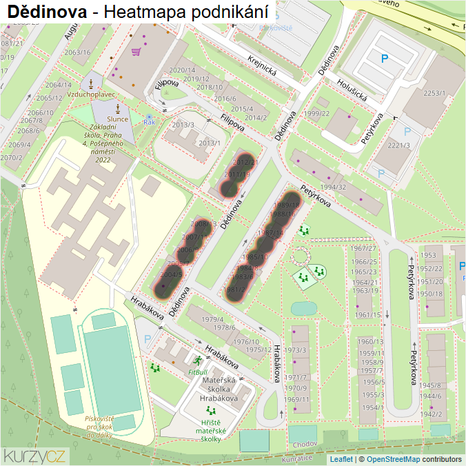 Mapa Dědinova - Firmy v ulici.