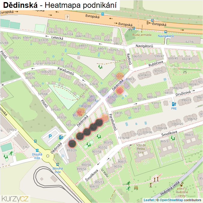Mapa Dědinská - Firmy v ulici.