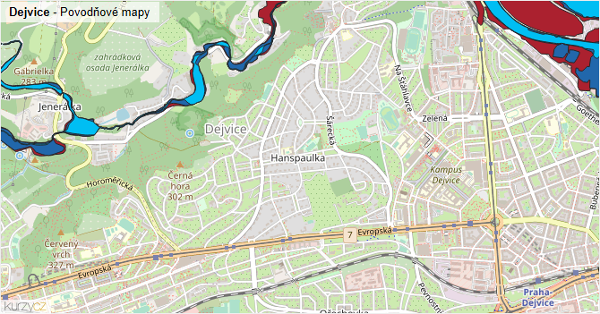 Dejvice - záplavové mapy stoleté vody
