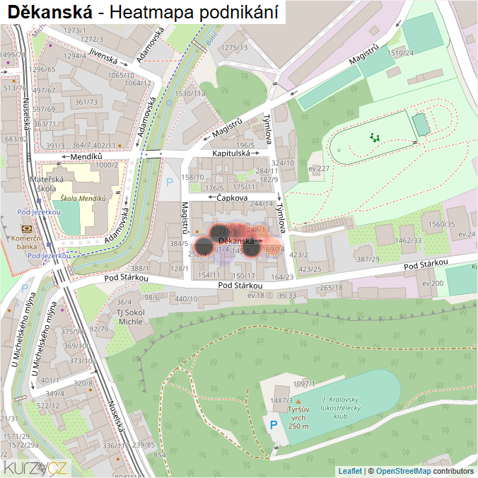 Mapa Děkanská - Firmy v ulici.