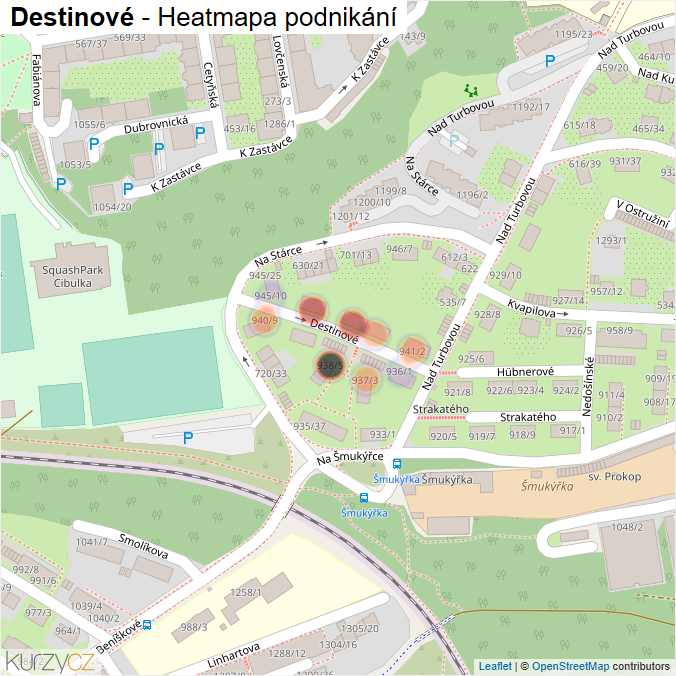 Mapa Destinové - Firmy v ulici.
