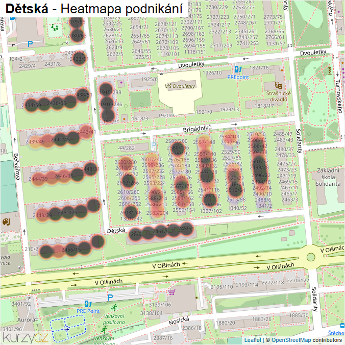 Mapa Dětská - Firmy v ulici.