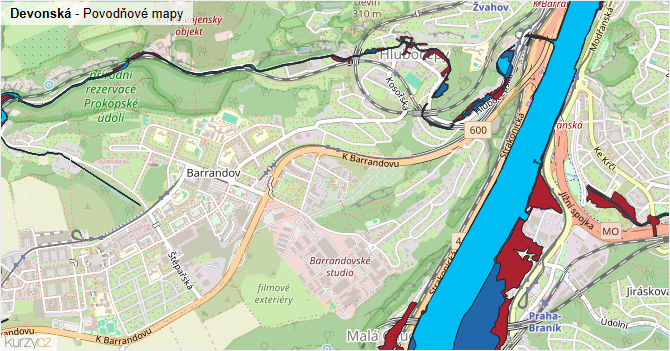 Devonská - záplavové mapy stoleté vody