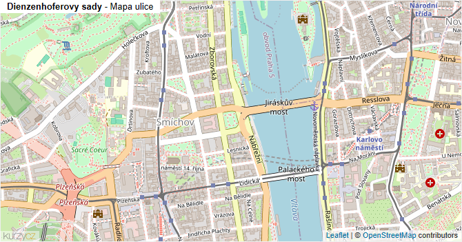 Dienzenhoferovy sady - mapa ulice