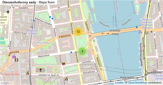 Dienzenhoferovy sady - mapa firem