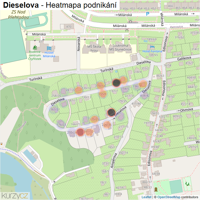 Mapa Dieselova - Firmy v ulici.