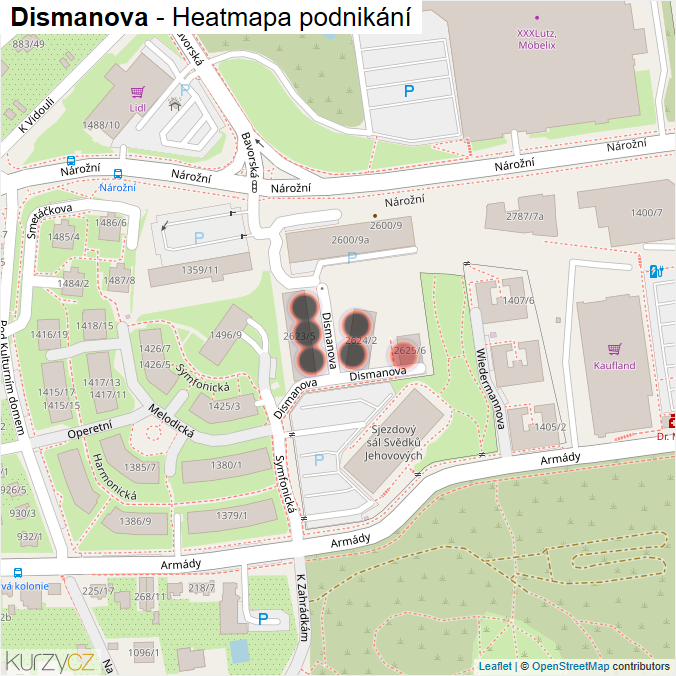 Mapa Dismanova - Firmy v ulici.
