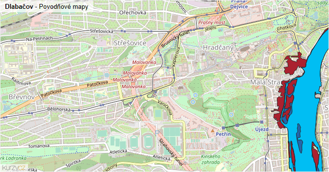 Dlabačov - záplavové mapy stoleté vody
