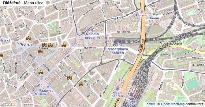 Dlážděná - mapa ulice
