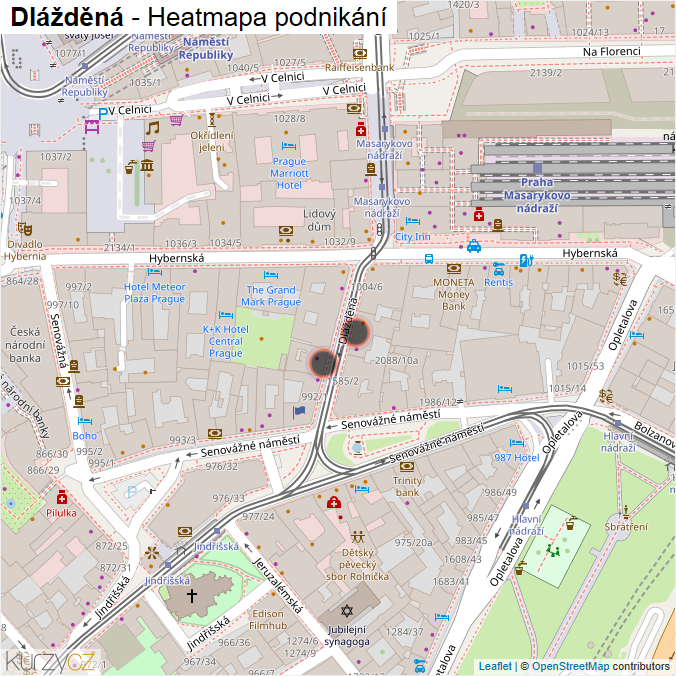 Mapa Dlážděná - Firmy v ulici.
