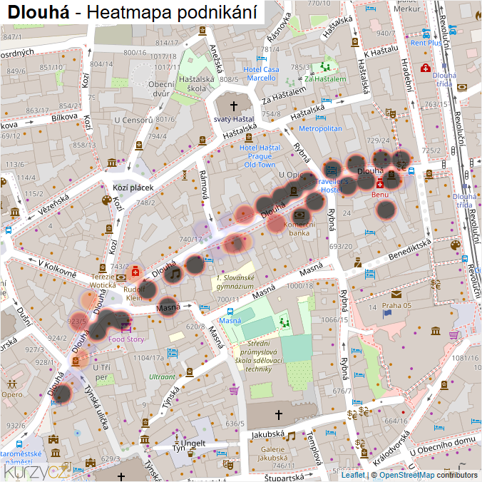 Mapa Dlouhá - Firmy v ulici.