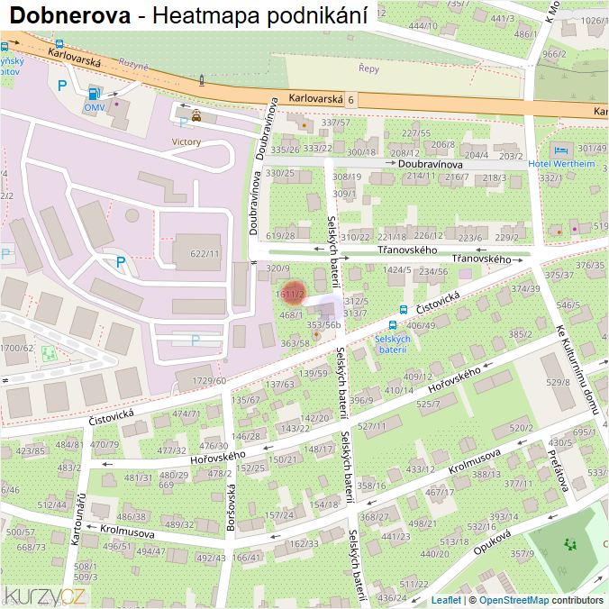Mapa Dobnerova - Firmy v ulici.