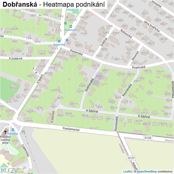 Mapa Dobřanská - Firmy v ulici.