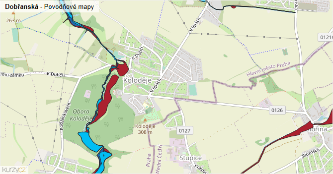 Dobřanská - záplavové mapy stoleté vody