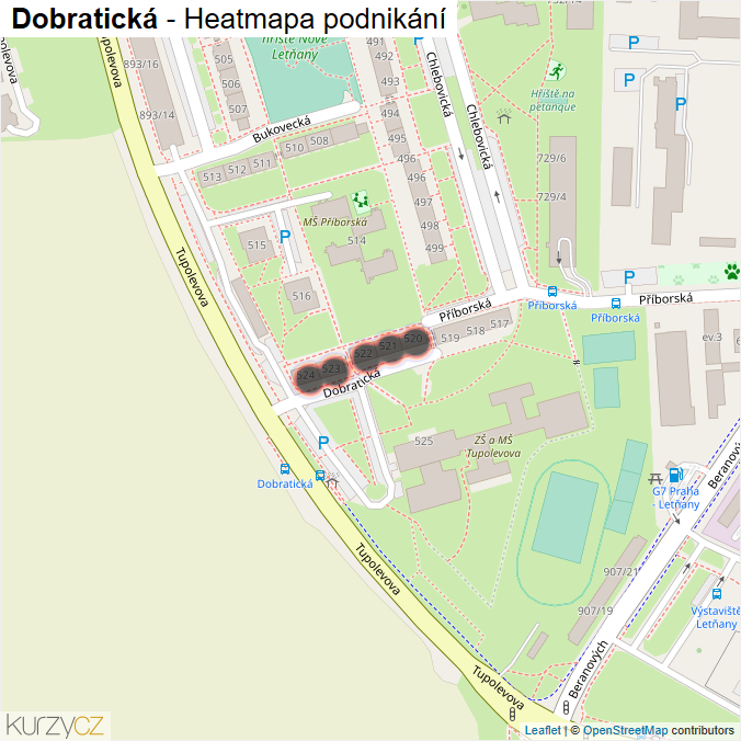 Mapa Dobratická - Firmy v ulici.