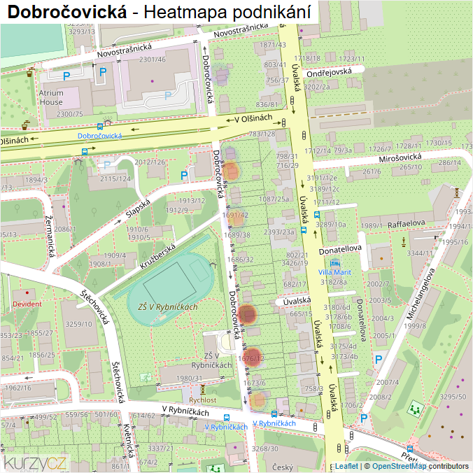 Mapa Dobročovická - Firmy v ulici.