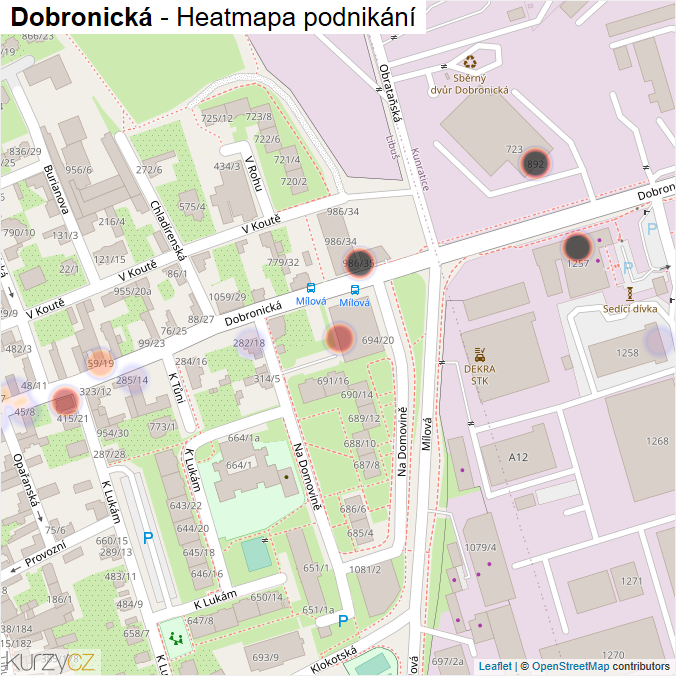 Mapa Dobronická - Firmy v ulici.