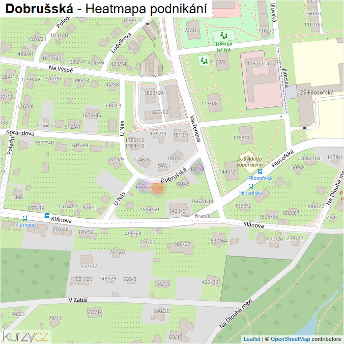 Mapa Dobrušská - Firmy v ulici.