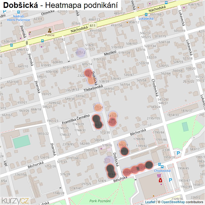 Mapa Dobšická - Firmy v ulici.