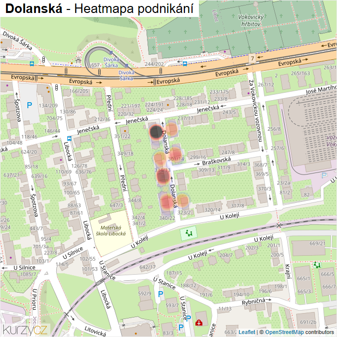 Mapa Dolanská - Firmy v ulici.