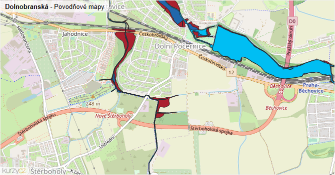Dolnobranská - záplavové mapy stoleté vody