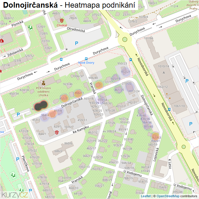Mapa Dolnojirčanská - Firmy v ulici.